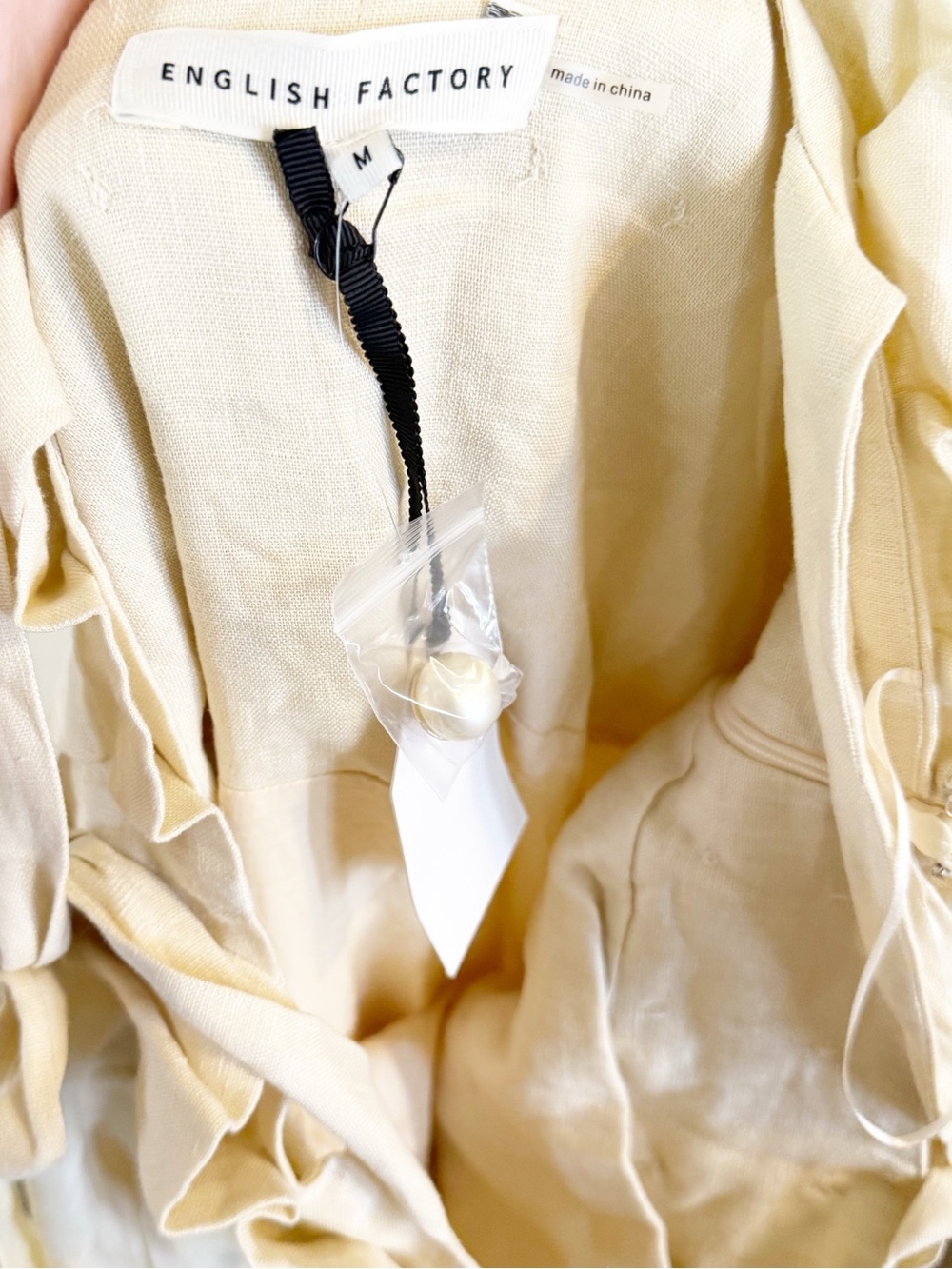 Endless Rose Anthropologie Pearl Tie Strap Linen Midi Dress in Natural Ivory - Picture 13 of 13